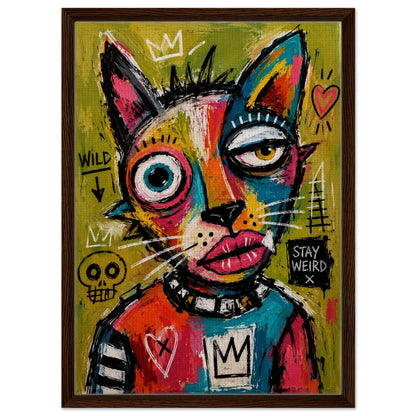 Stay Weird Cat Framed Canvas Neo-Expressionist Graffiti-Inspired