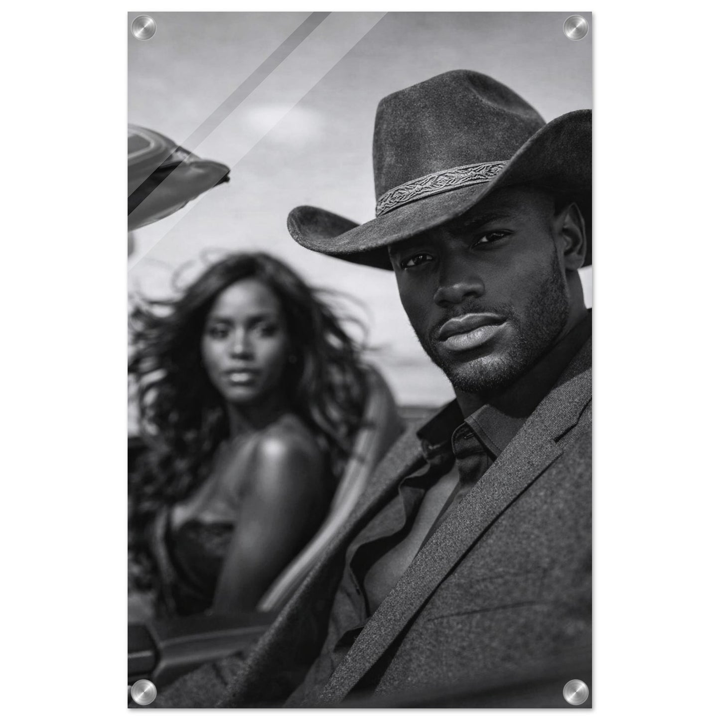 Western Noir Cinematic-Monochrome Acrylic Print - Film-Noir Style