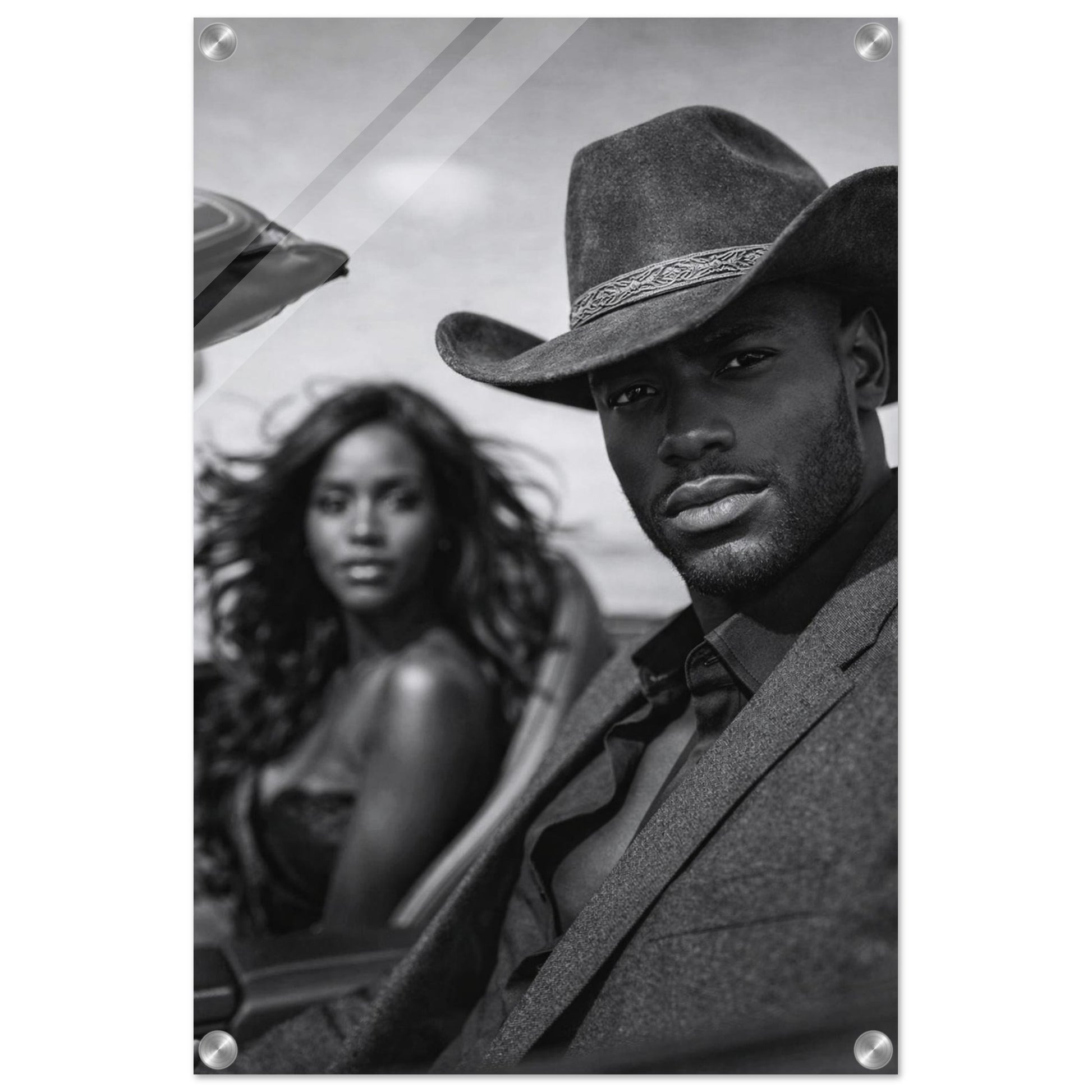 Western Noir Cinematic-Monochrome Acrylic Print - Film-Noir Style