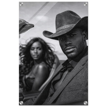 Western Noir Cinematic-Monochrome Acrylic Print - Film-Noir Style