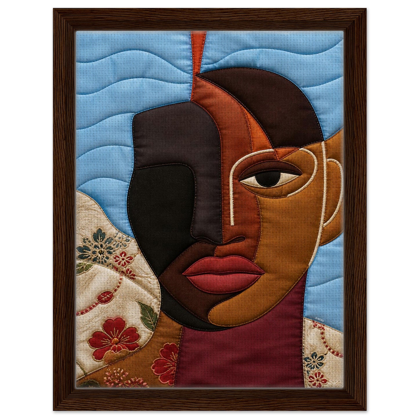 The Split Self Framed Canvas Quilt-Inspired Afrocentric Portrait