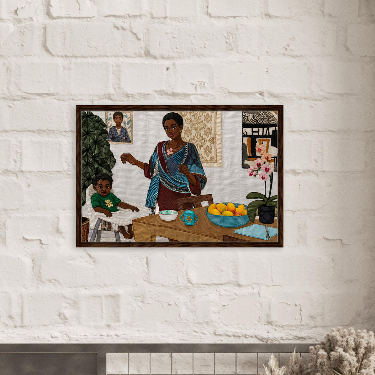 Mother’s Table Quilted-Style Framed Canvas - Bisa Butler Style