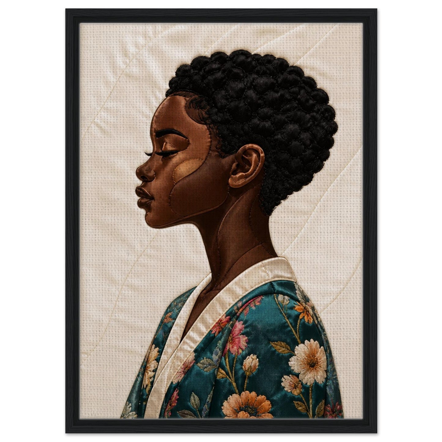 Calm Blossom Quilt-Inspired Matte Paper Poster - Bisa Butler Style