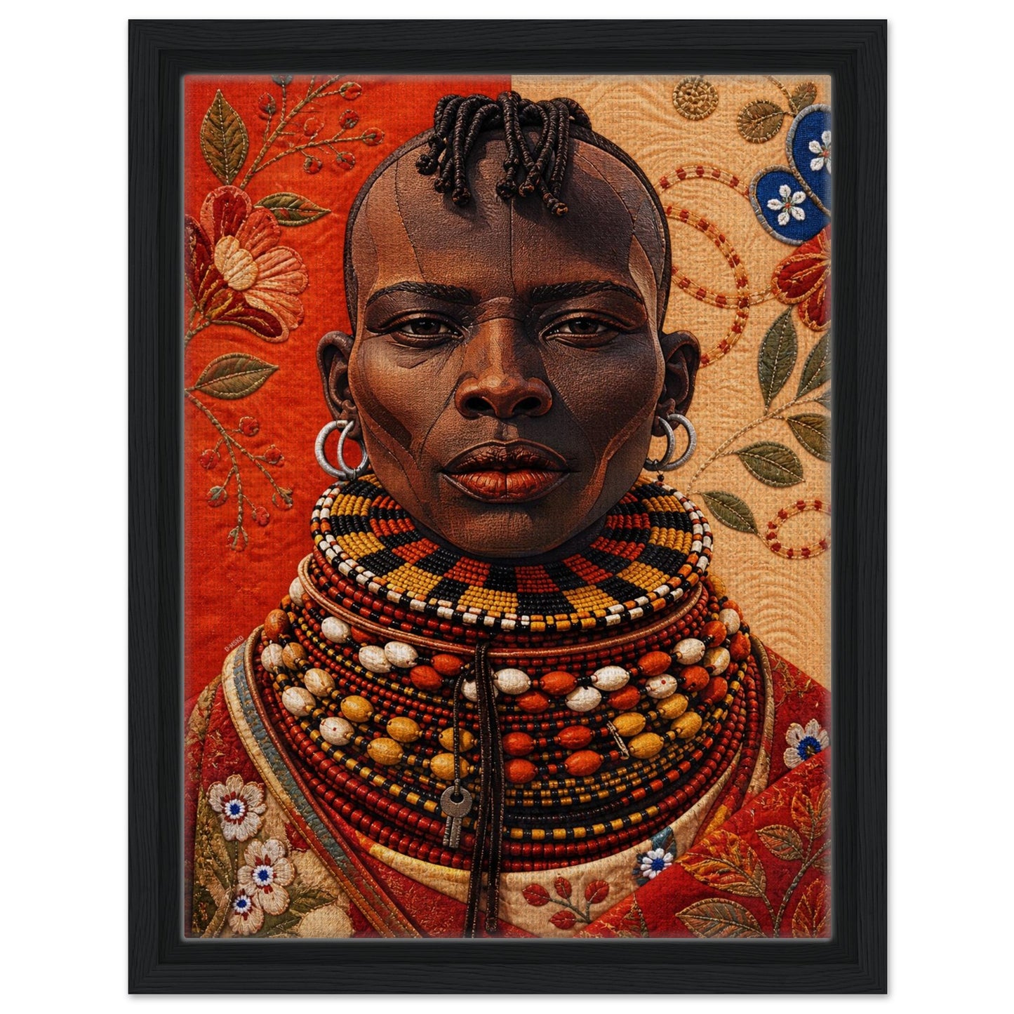 Heritage Black Woman Framed Canvas Quilt-Inspired - Bisa Butler Style
