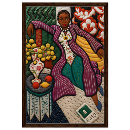 Citrus Lounge Framed Canvas Afrocentric Quilt-Inspired Portrait