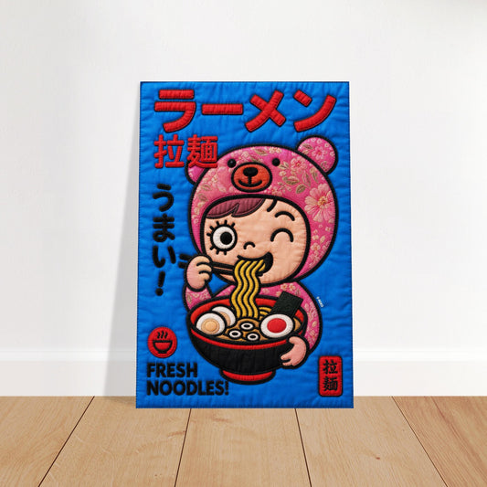 Kawaii Ramen Bear Quilted-Style Museum-Quality Matte Paper Poster