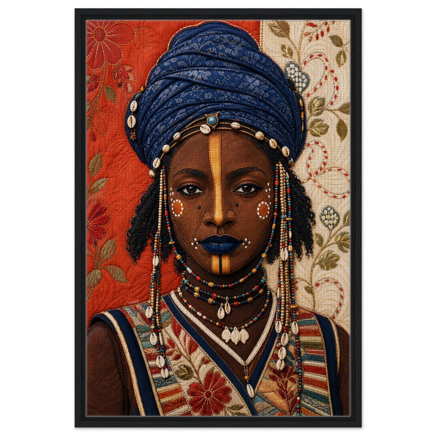 Wadaabe Woman Framed Canvas Quilt-Inspired - Bisa Butler Style