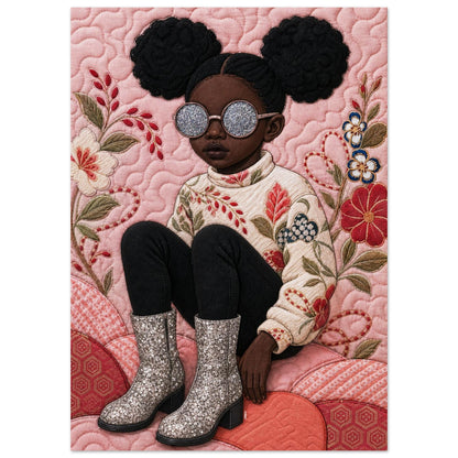 Shimmering Gaze Quilted-Style Matte Paper Poster - Bisa Butler Style