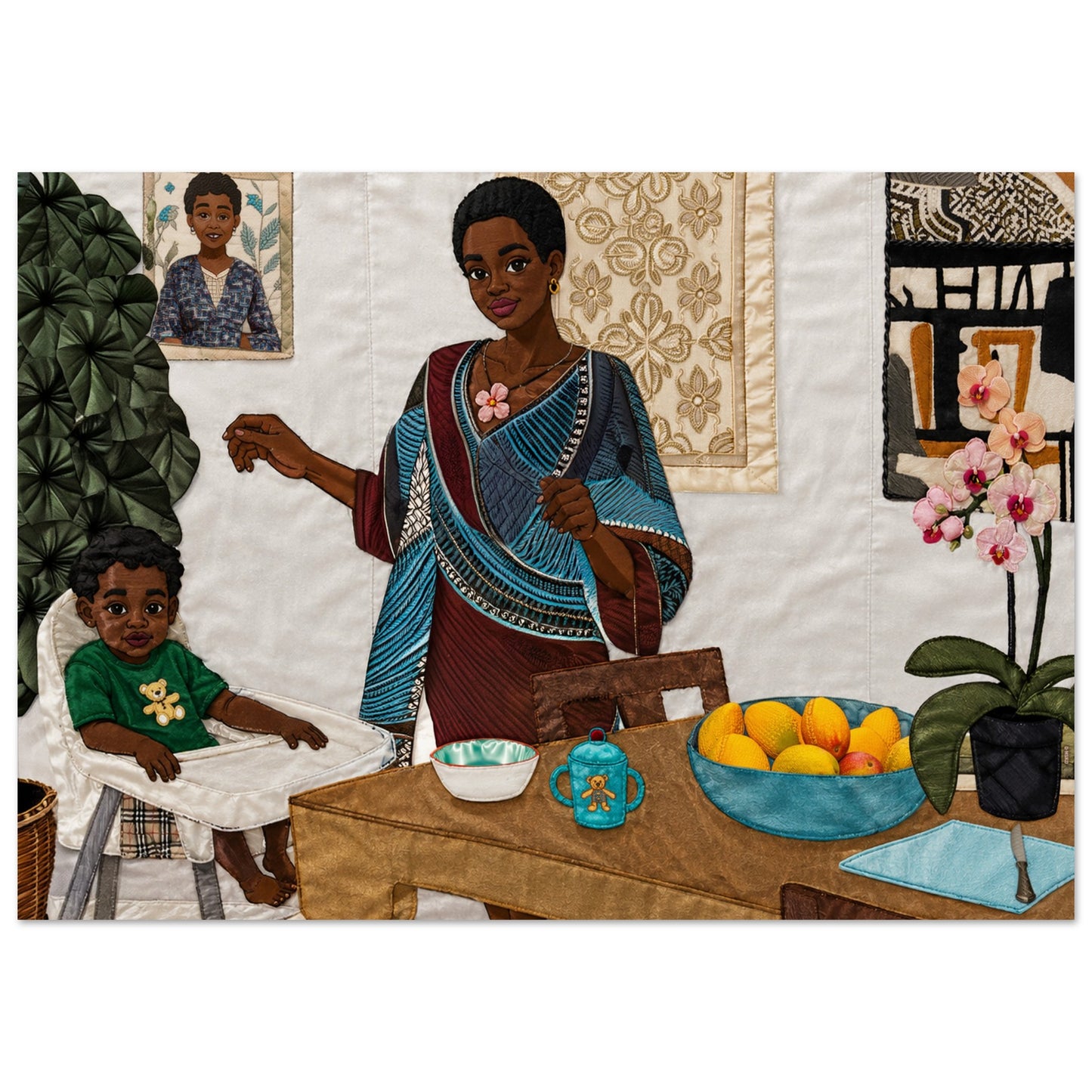 Mother’s Table Quilt-Inspired Matte Paper Poster - Bisa Butler Style