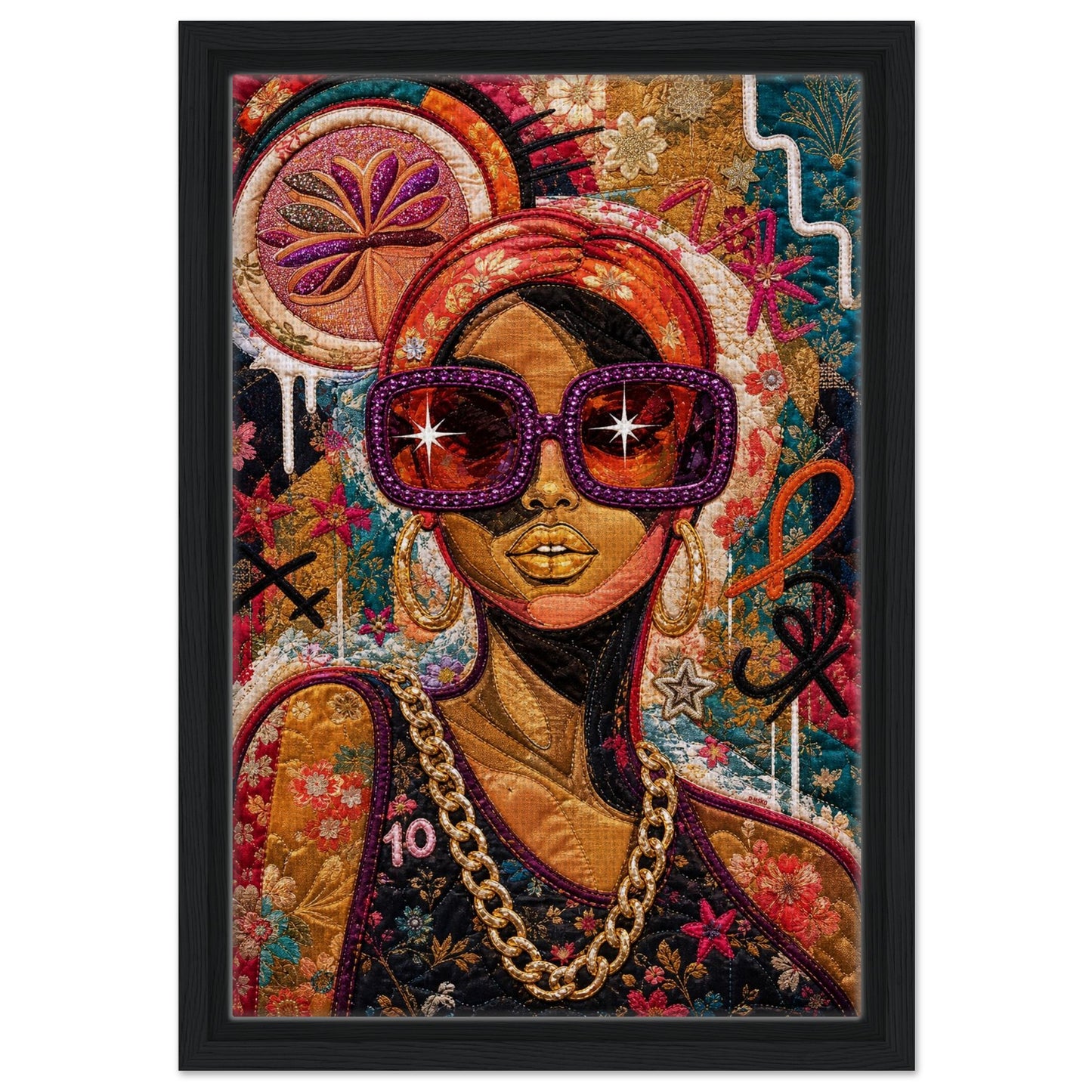 Golden Shades Framed Canvas Quilt-Inspired Afrocentric