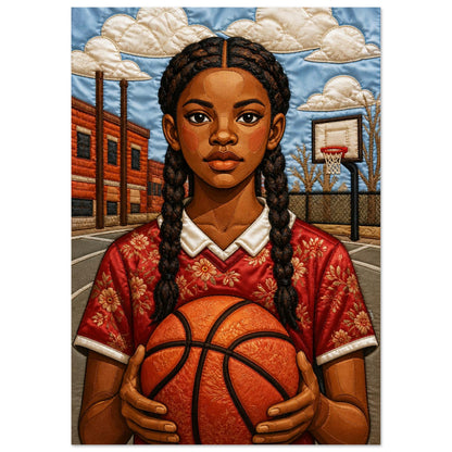 Black Girl Basketball Quilt-Inspired Matte Poster - Bisa Butler Style
