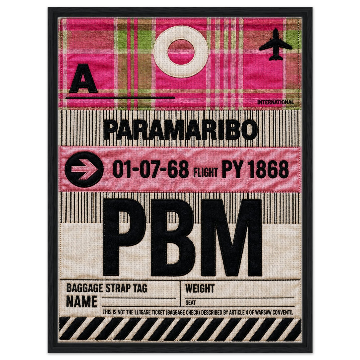 Pink Paramaribo PBM Framed Canvas Quilted-Style Airport-Code