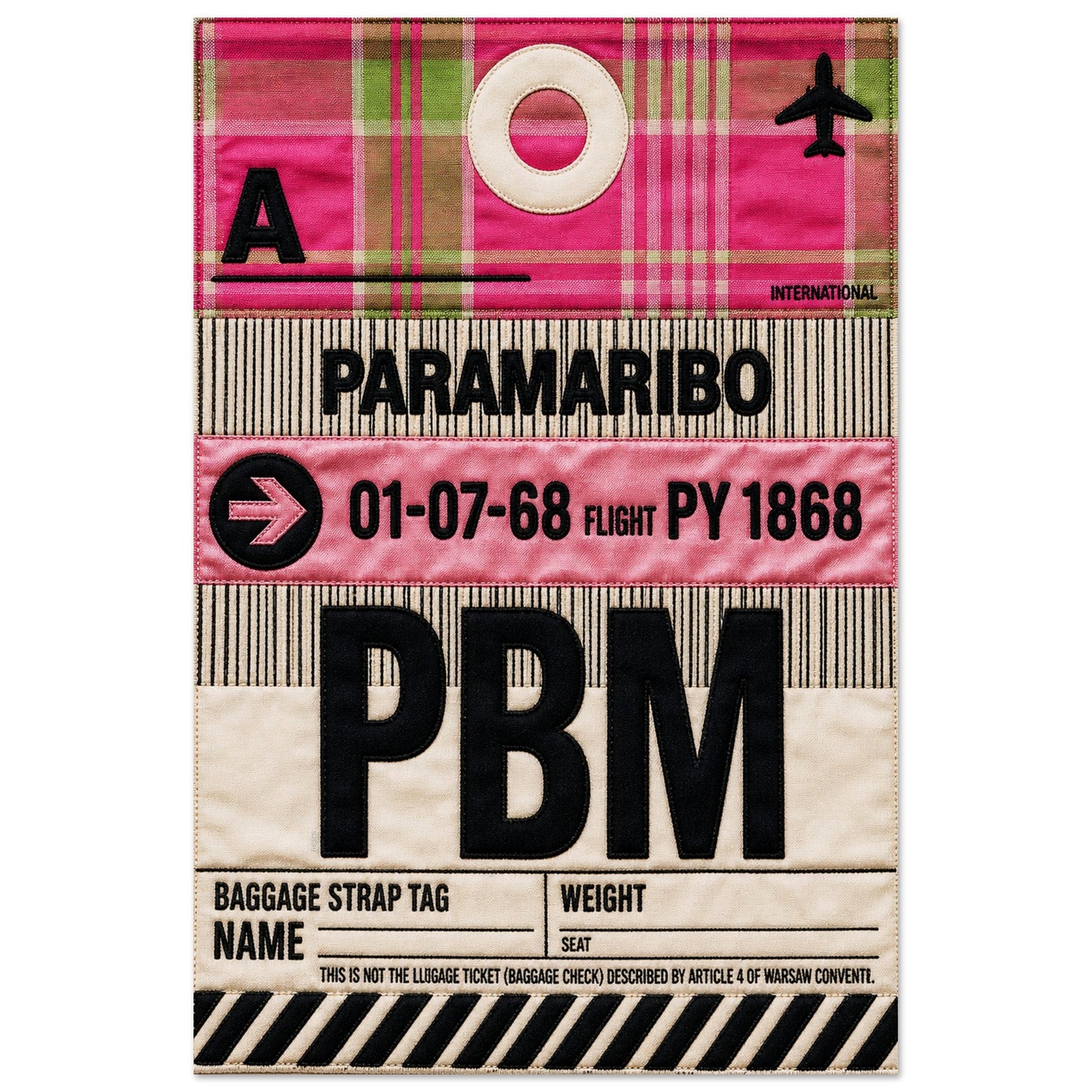 Pink Paramaribo PBM Quilted-Style Luggage-Tag Matte Paper Poster