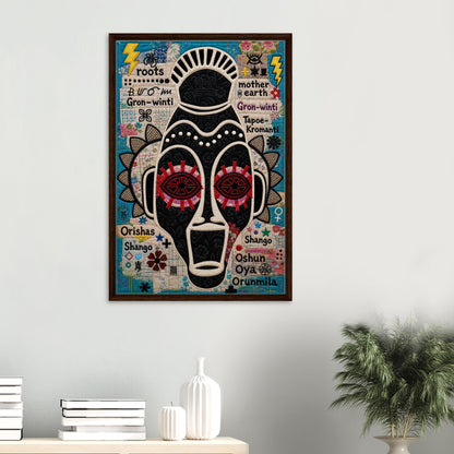 Ancestral Roots Mask Framed Canvas Quilted-Style - Yoruba Orisha Style