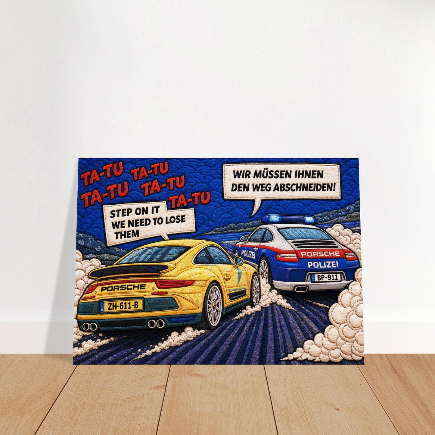 Autobahn Chase Museum Quality Matte Paper Poster Quilt-Inspired Pop-Ar