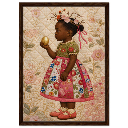 Golden Garden Matte Paper Poster: Quilt-Inspired, in Bisa Butler Style