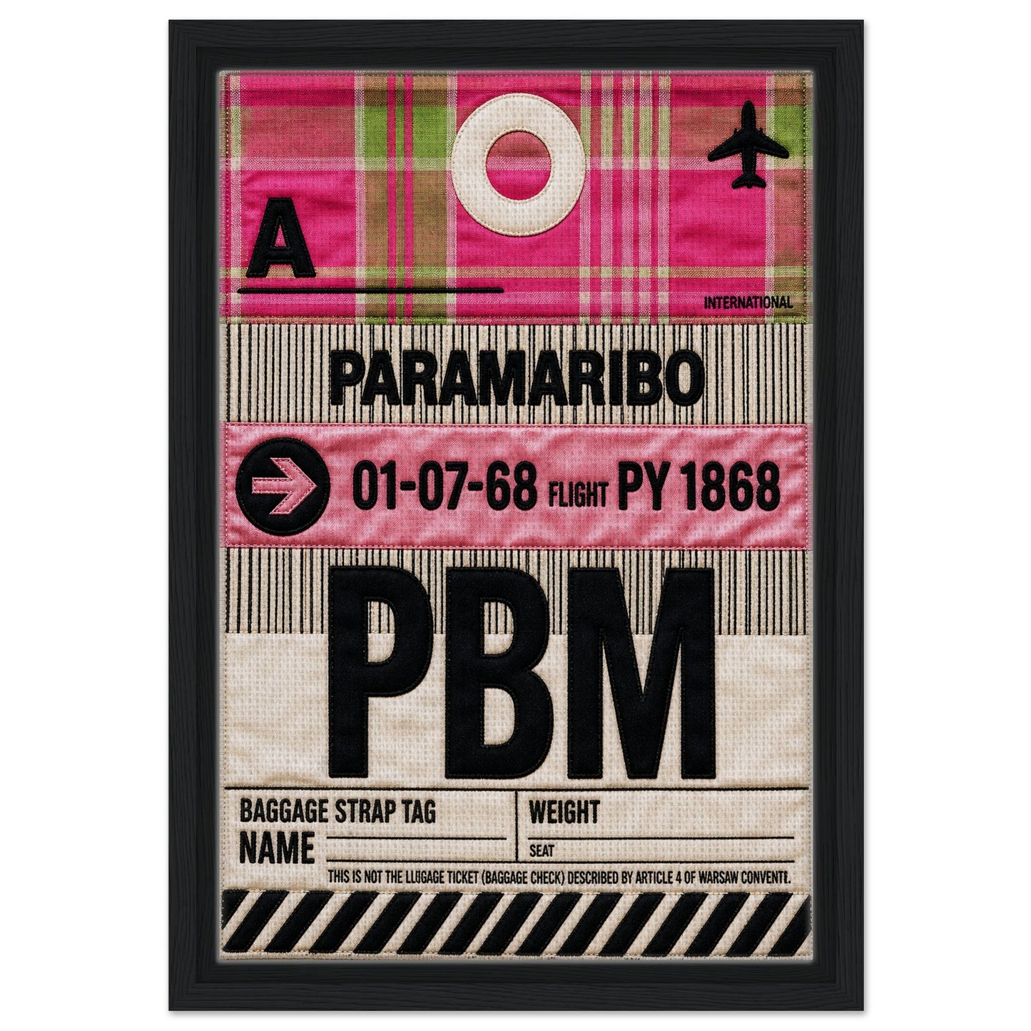 Pink Paramaribo PBM Framed Canvas Quilted-Style Airport-Code
