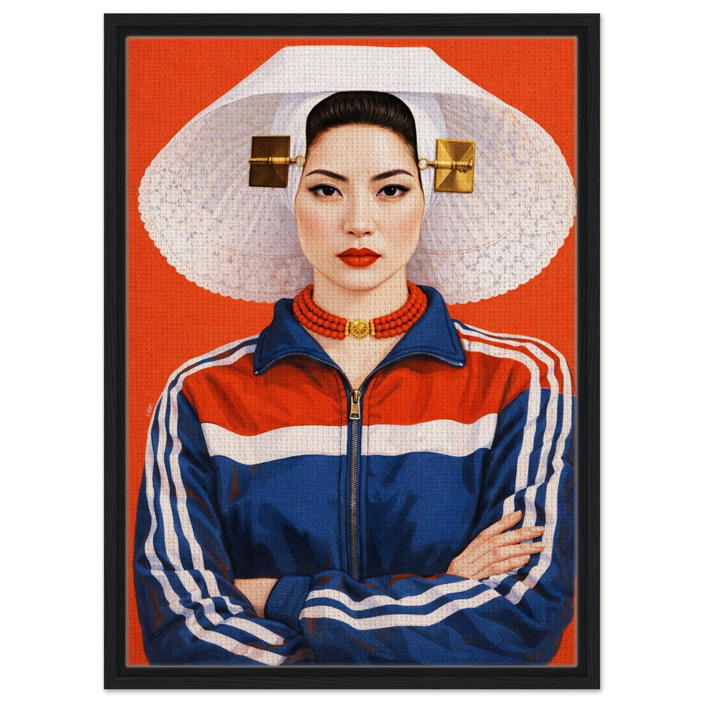 Zeeland Bonnet Dutch Costume Framed Canvas Mixed-Cultural Portrait