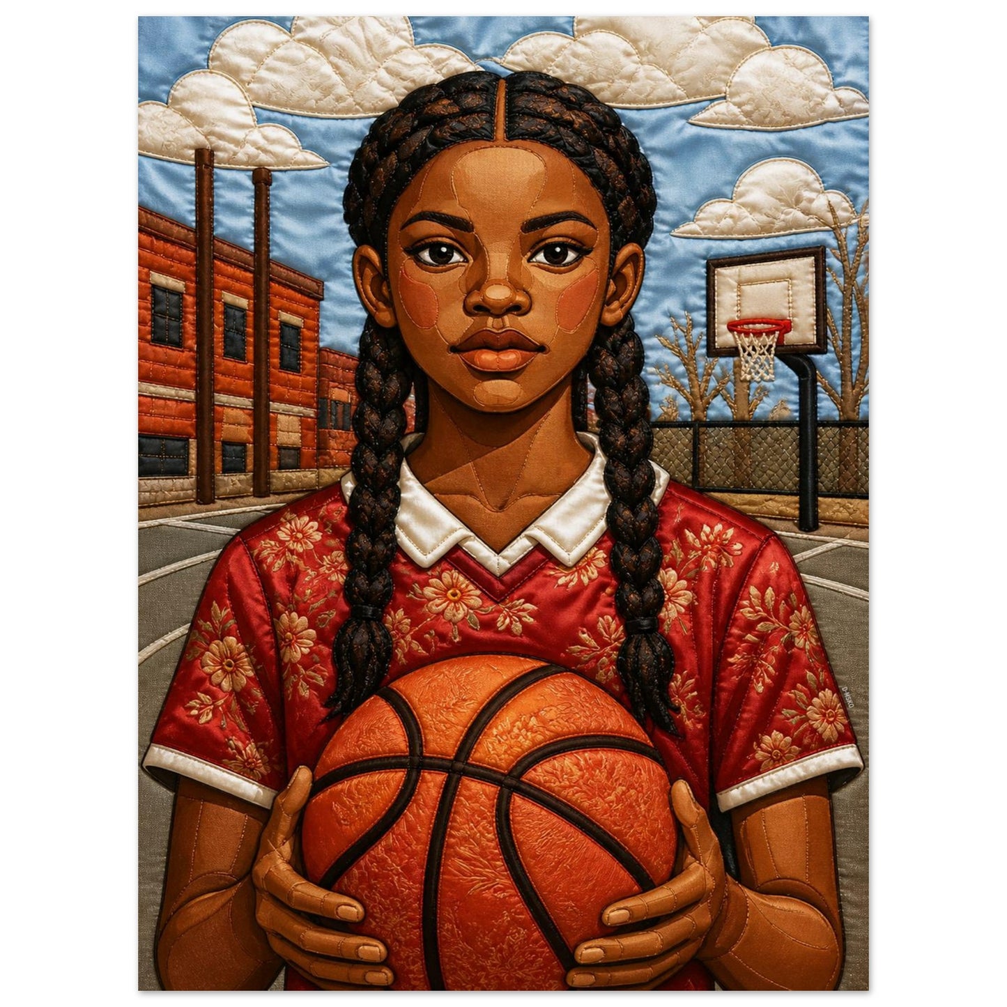 Black Girl Basketball Quilt-Inspired Matte Poster - Bisa Butler Style
