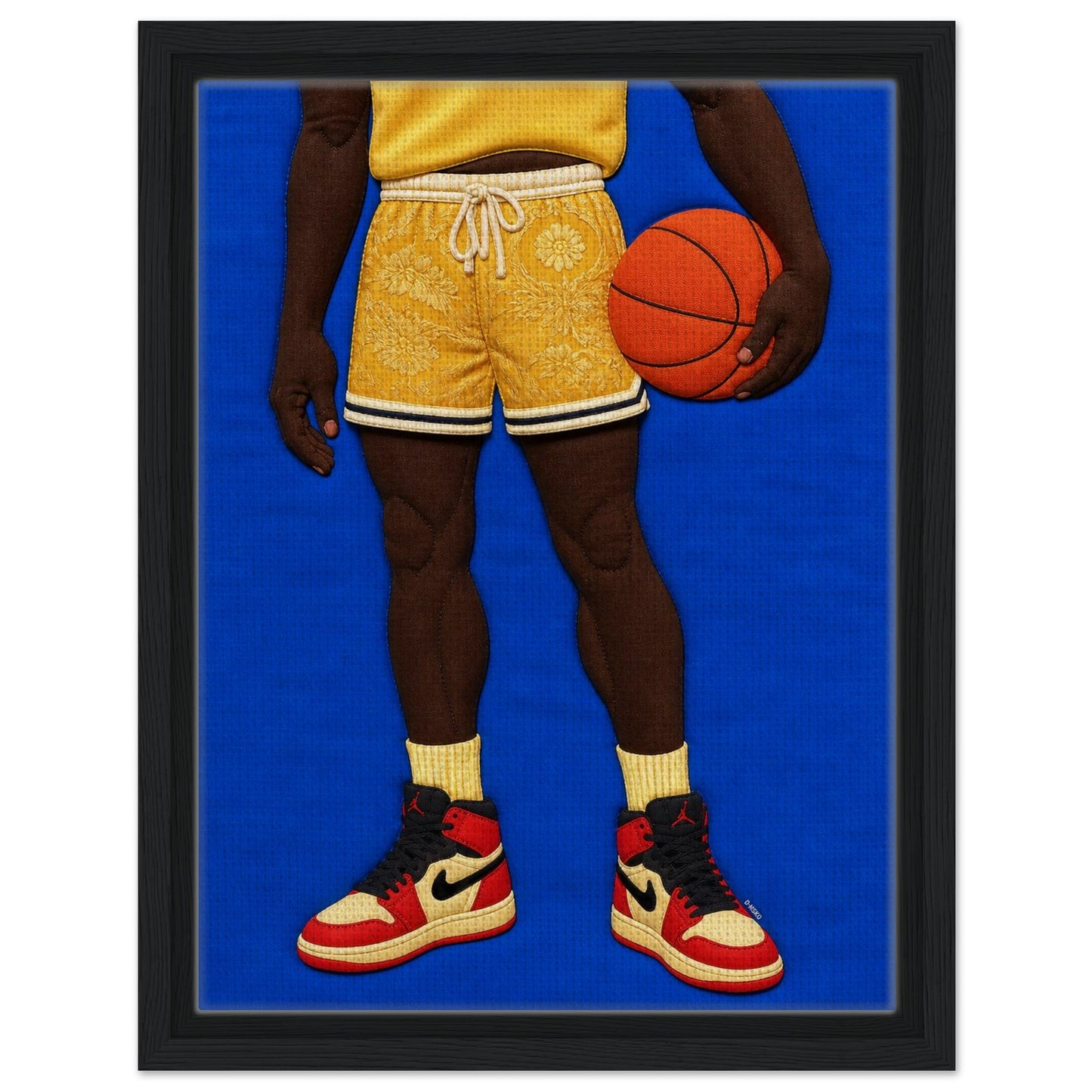 Quilted Basketball Framed Canvas Quilt-Inspired Afrocentric