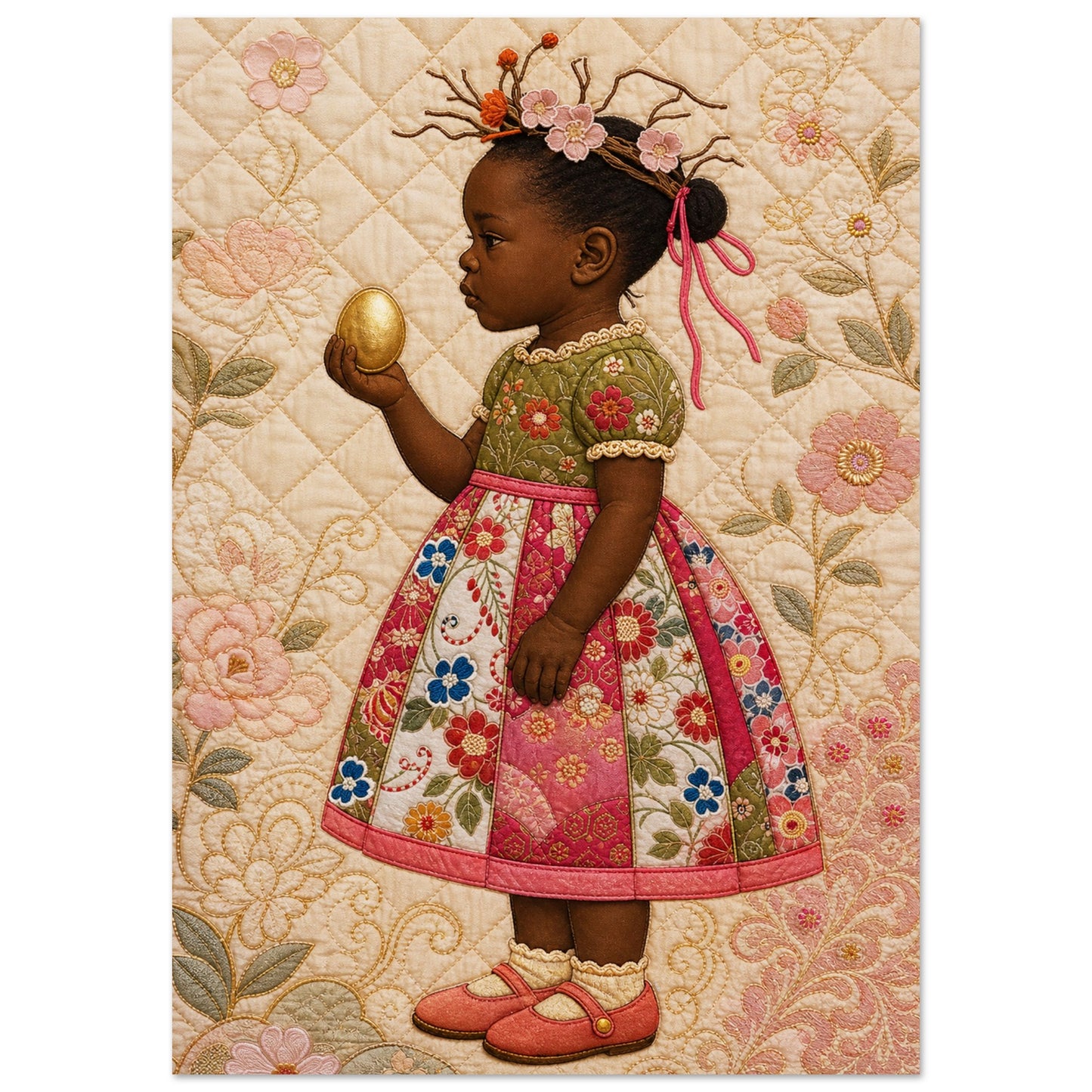 Golden Garden Quilt-Inspired Matte Paper Poster in Bisa Butler's Style