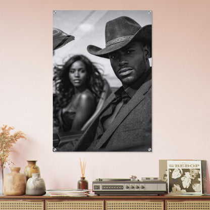 Western Noir Cinematic-Monochrome Acrylic Print - Film-Noir Style
