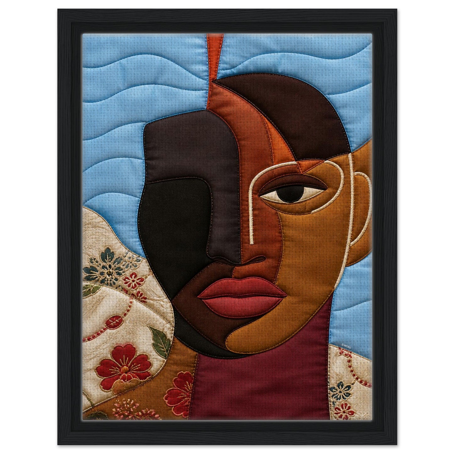 The Split Self Framed Canvas Quilt-Inspired Afrocentric Portrait