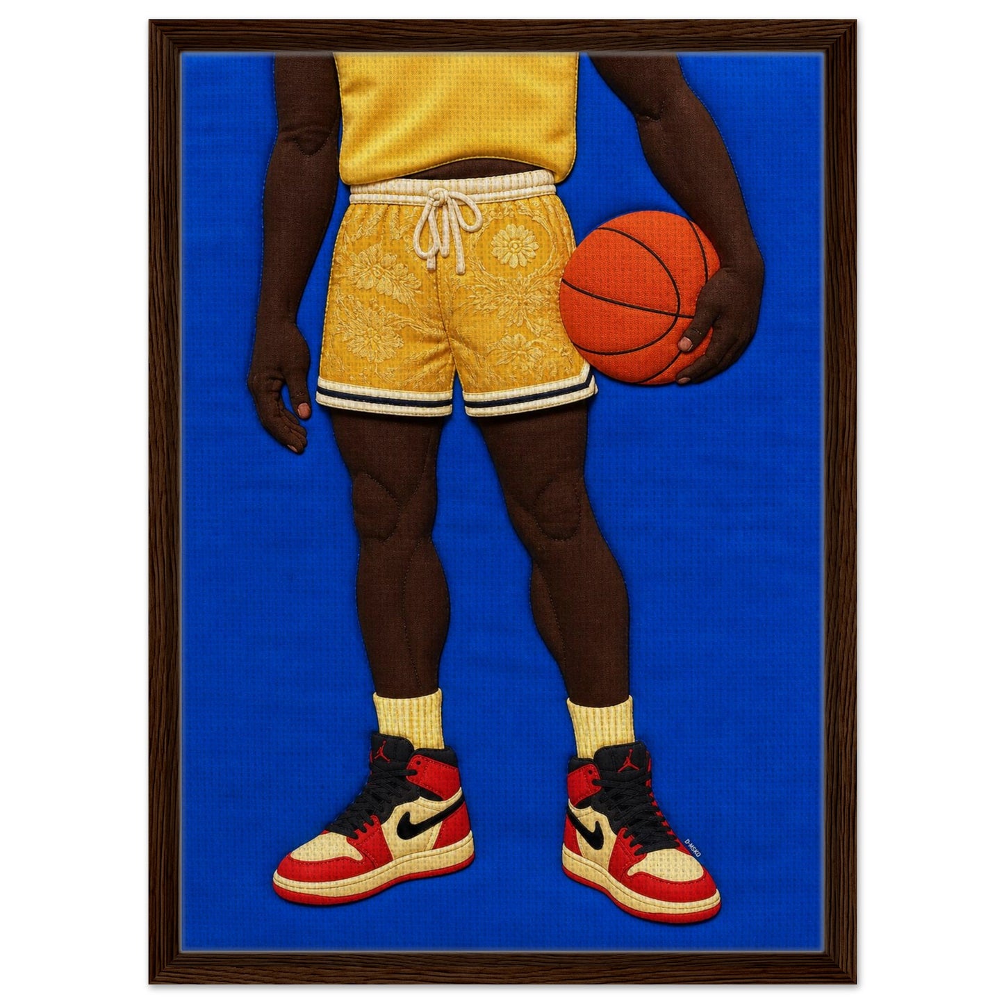 Quilted Basketball Framed Canvas Quilt-Inspired Afrocentric