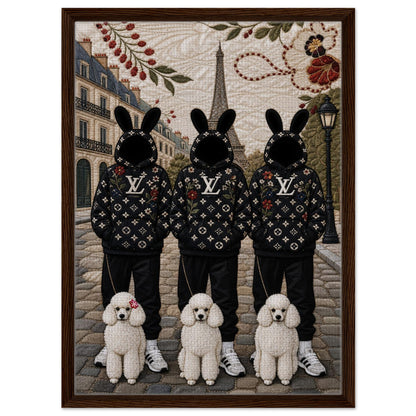 Framed Canvas, Paris Bunny Poodle Crew Quilt-Inspired - Pop Art Style