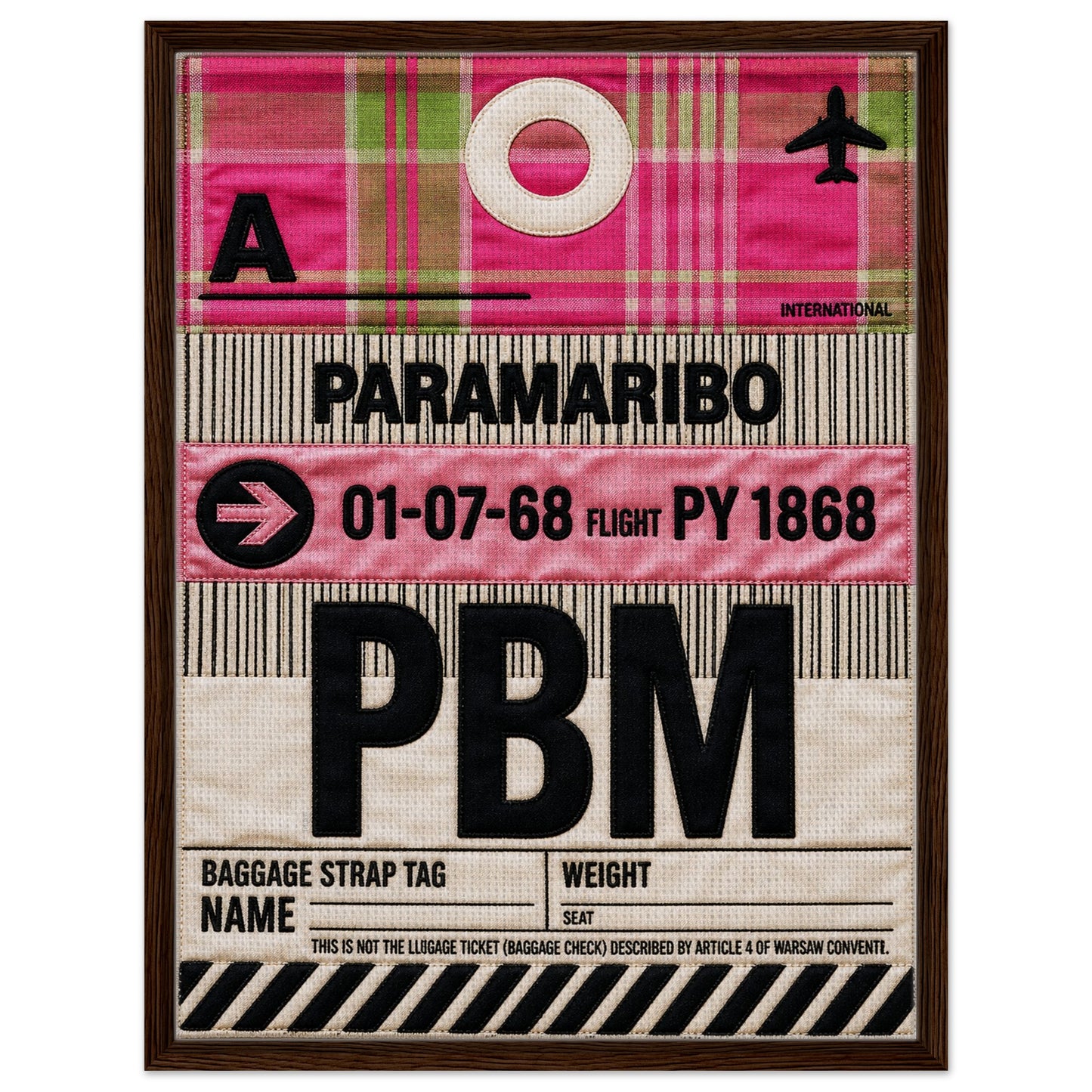 Pink Paramaribo PBM Framed Canvas Quilted-Style Airport-Code