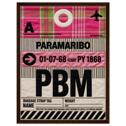 Pink Paramaribo PBM Framed Canvas Quilted-Style Airport-Code