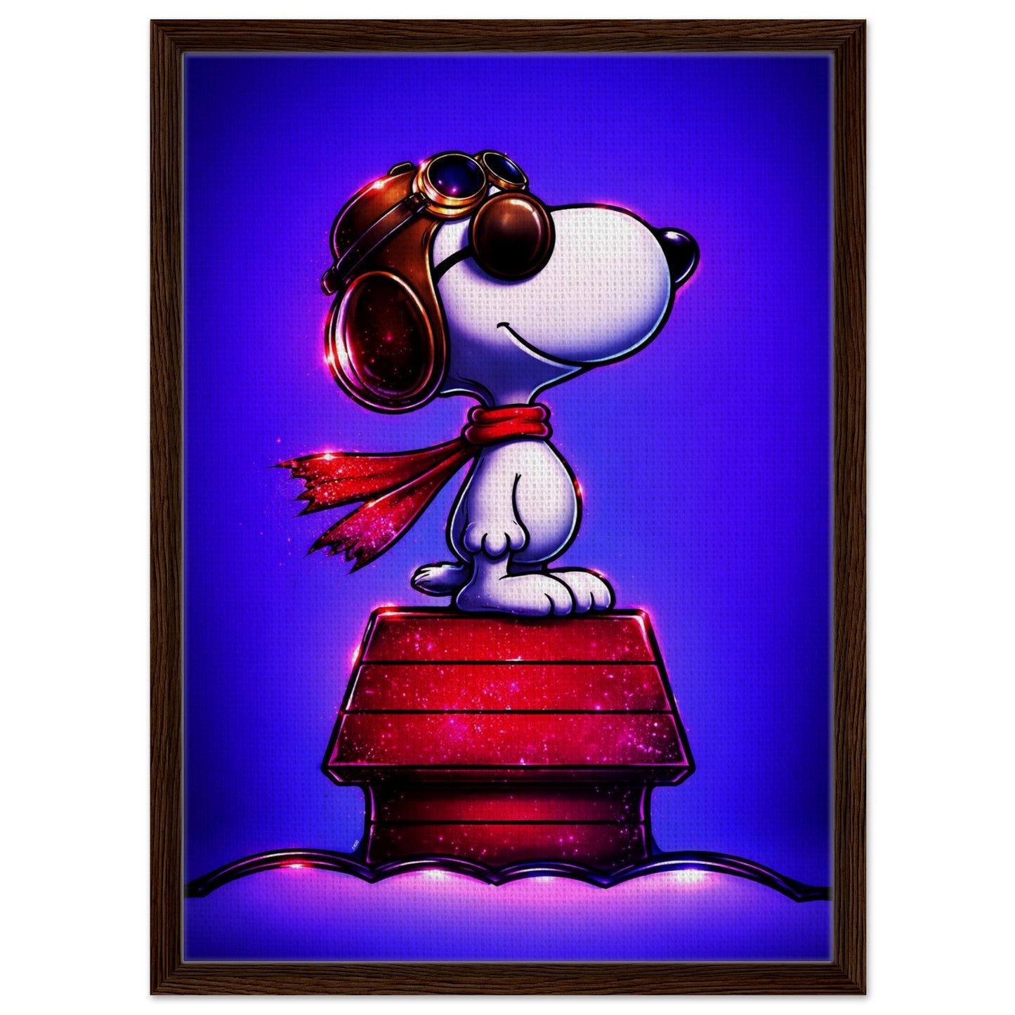 Aviator Dog Framed Canvas Neon Pop-Art - Mid-Century Comic-Strip Style