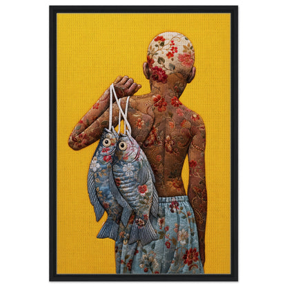 Golden Catch Framed Canvas Quilt-Inspired Folk-Art