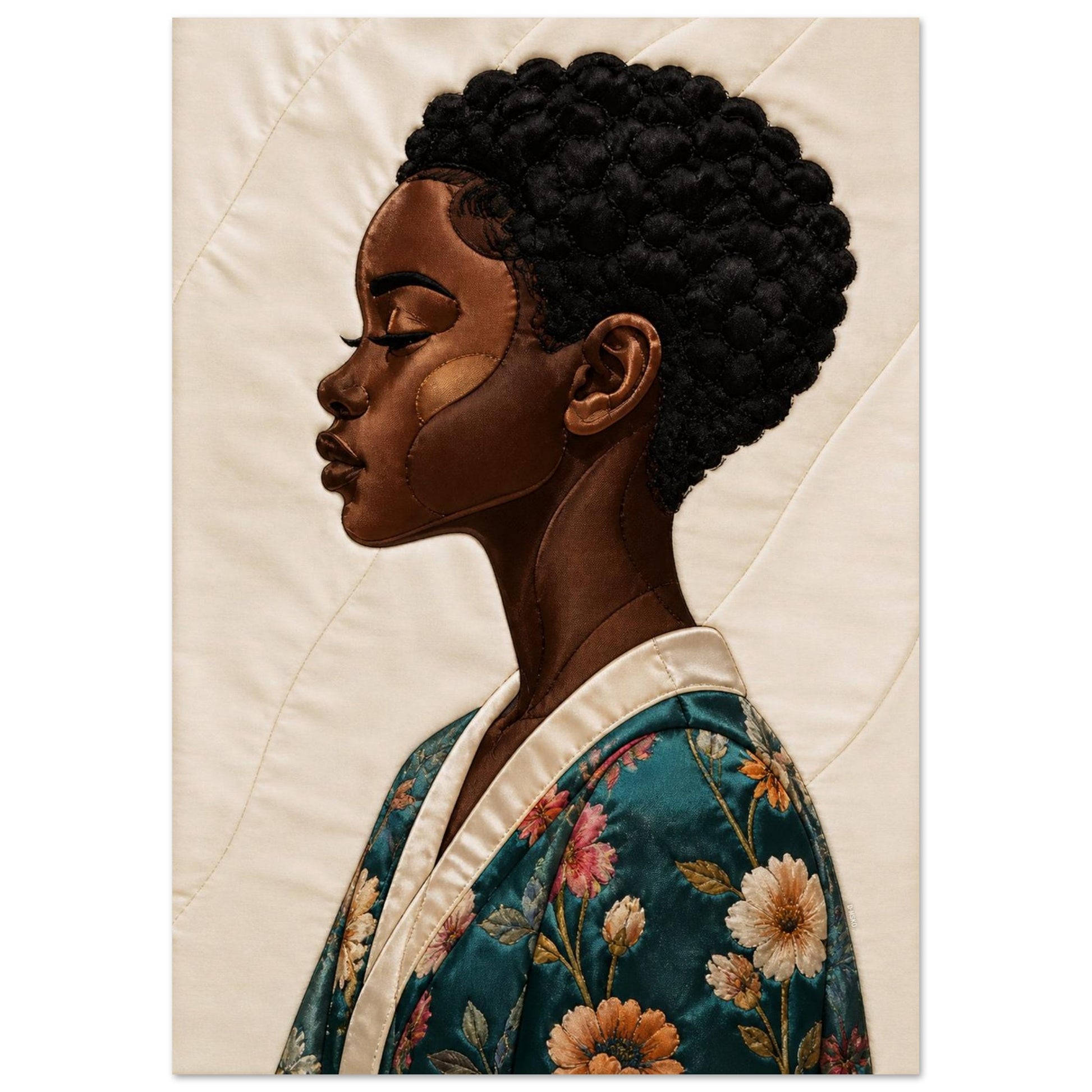 Calm Bloom Quilted-Style Matte Poster in Bisa Butler Style