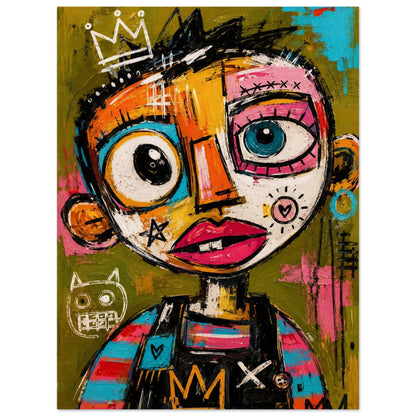 Crowned Rebel Child Street-Art Matte Paper Poster - Basquiat Style