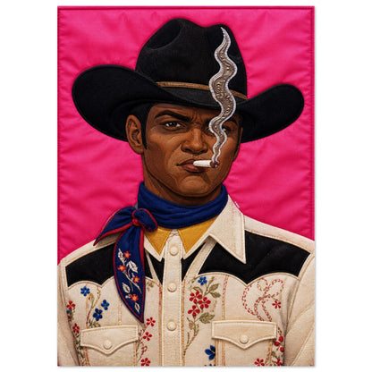 Pink Outlaw Cowboy Quilt-Inspired Matte Poster - Bisa Butler Style