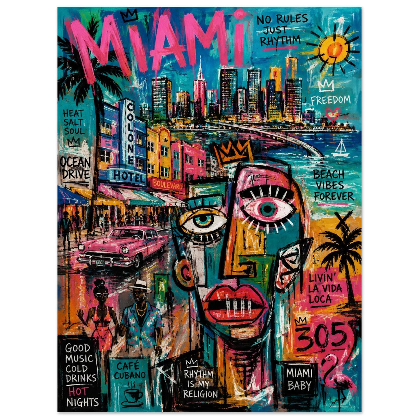 Miami Rhythm 305 Museum-Quality Street-Art Matte Paper Poster