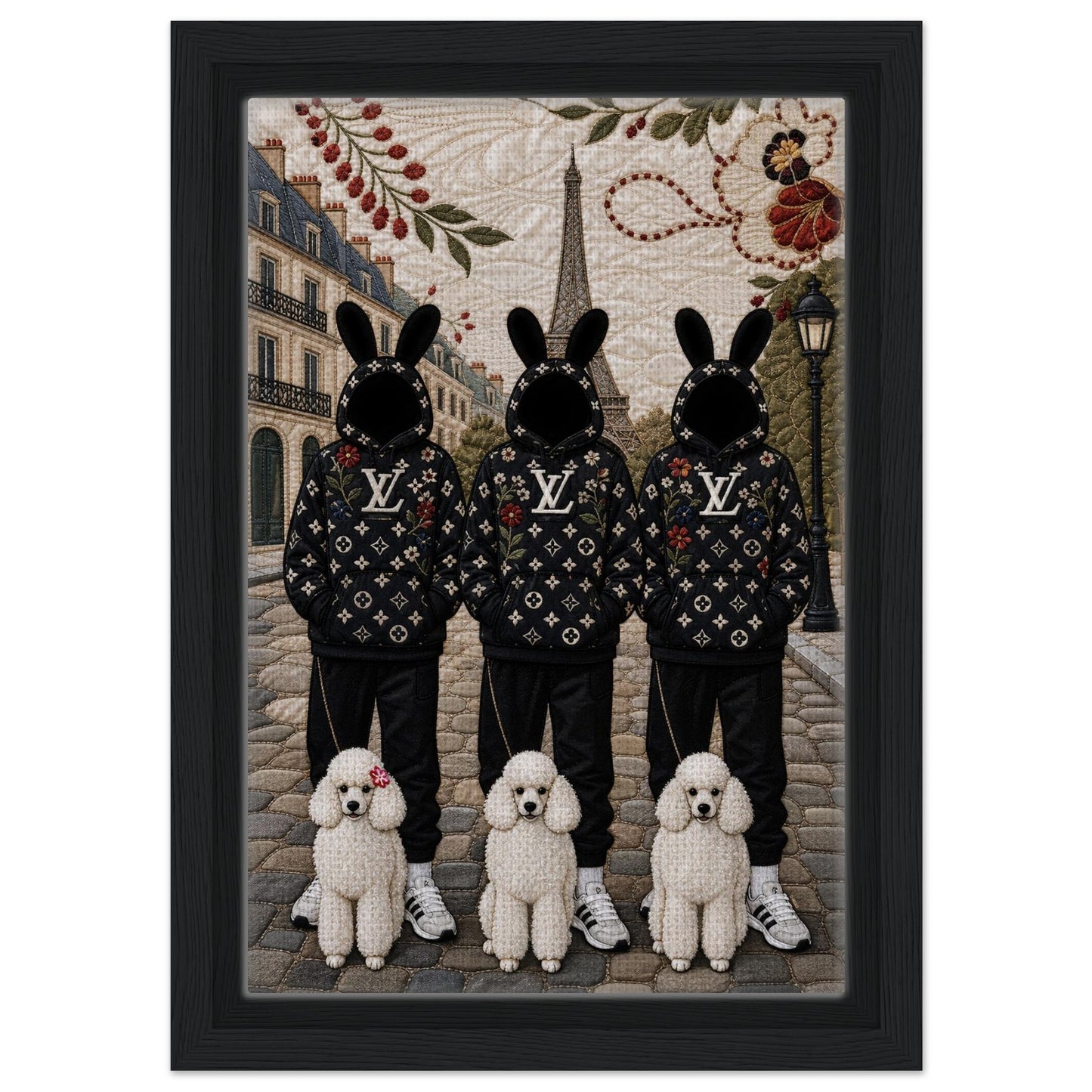 Framed Canvas, Paris Bunny Poodle Crew Quilt-Inspired - Pop Art Style