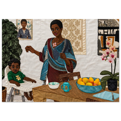 Mother’s Table Quilt-Inspired Matte Paper Poster - Bisa Butler Style