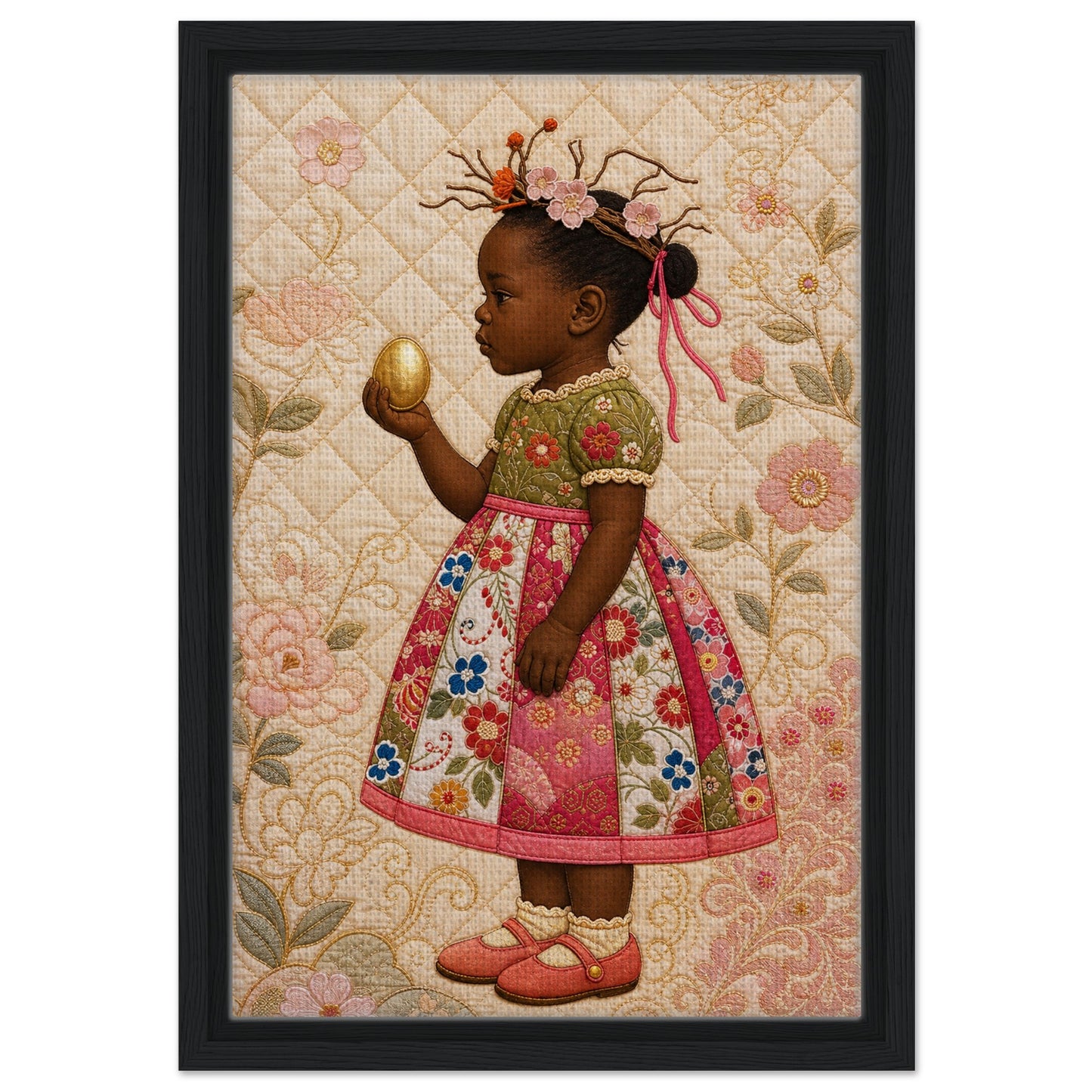 Golden Garden Matte Paper Poster: Quilt-Inspired, in Bisa Butler Style