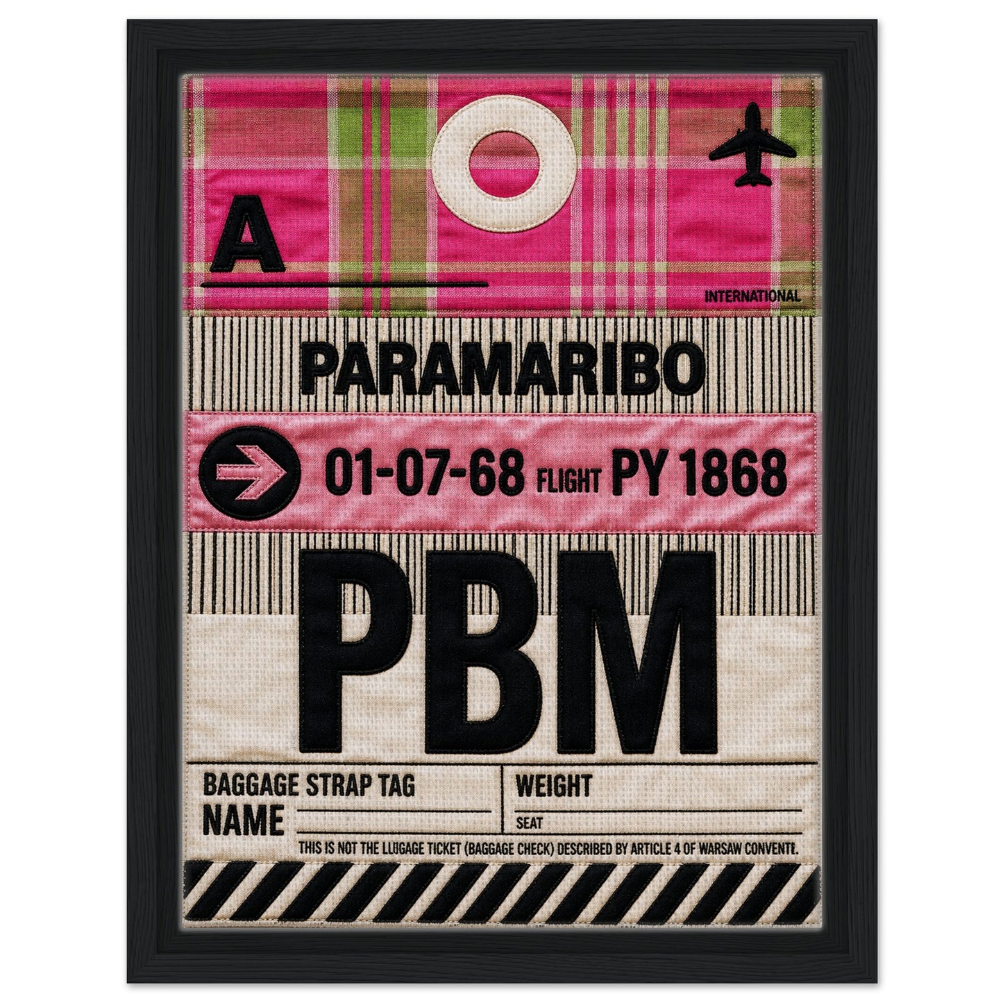Pink Paramaribo PBM Framed Canvas Quilted-Style Airport-Code