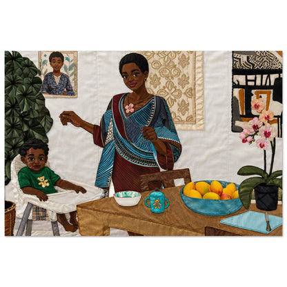 Mother’s Table Quilt-Inspired Matte Paper Poster - Bisa Butler Style