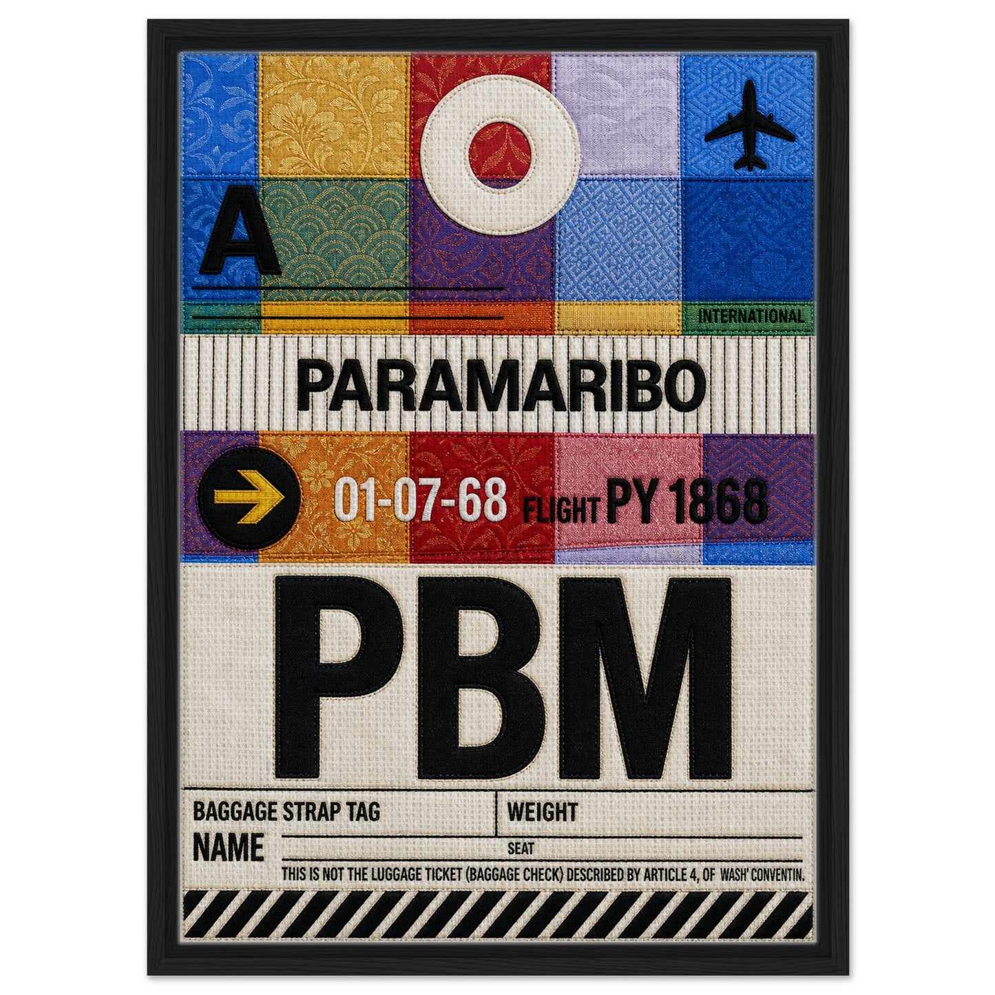 Paramaribo PBM Framed Canvas Quilted-Style Vintage-Travel