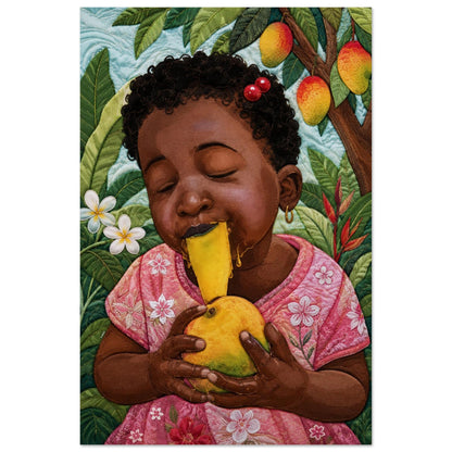 Mango Joy Quilt-Inspired Matte Paper Poster - Bisa Butler Style