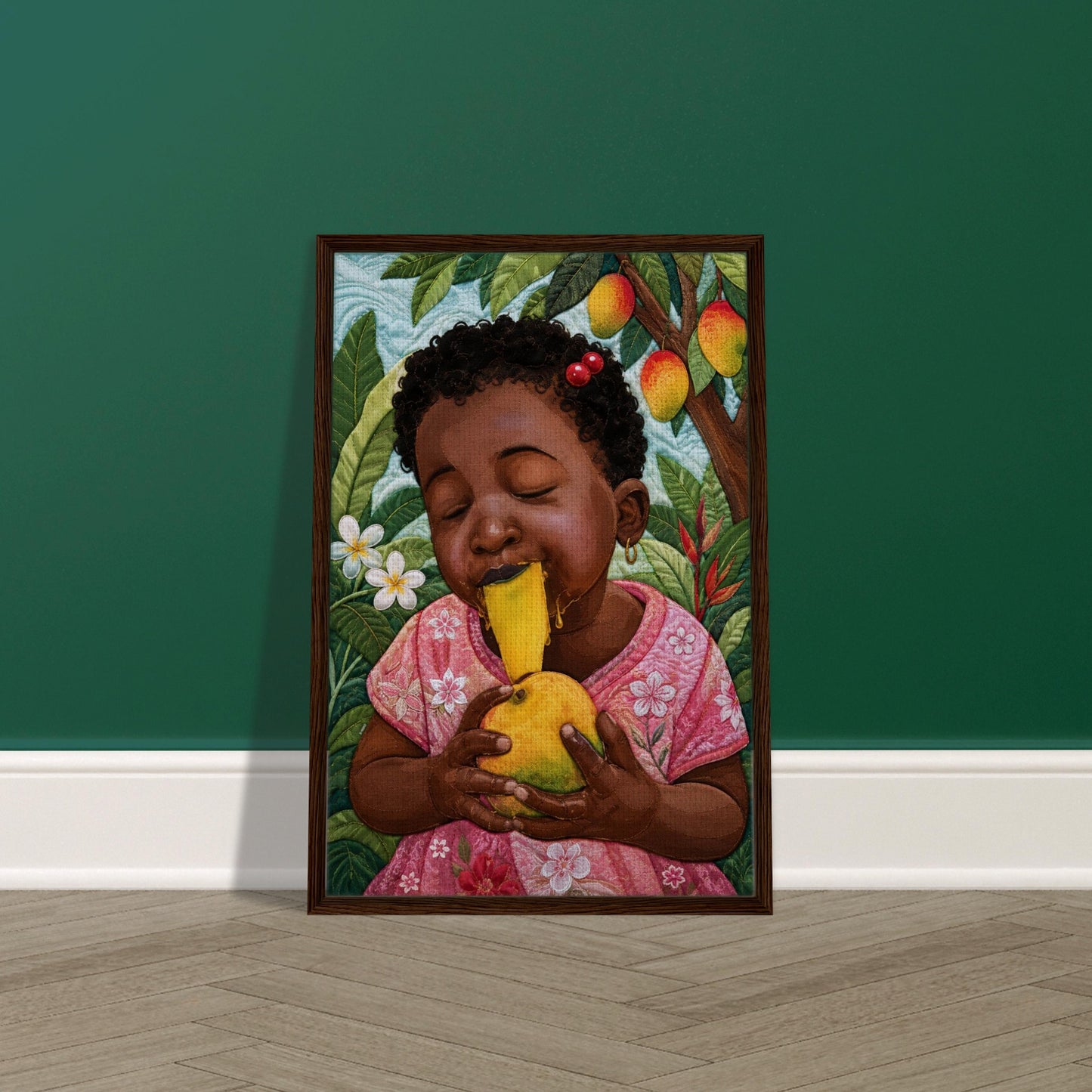 Mango Joy Framed Canvas Quilt-Inspired Tropical - Bisa Butler Style