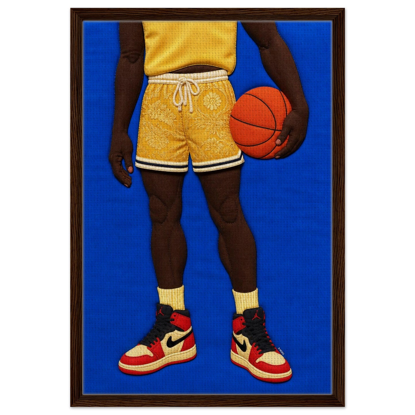Quilted Basketball Framed Canvas Quilt-Inspired Afrocentric