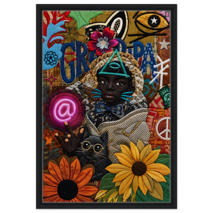 Neon Oracle Black Child Framed Canvas Quilt-Inspired Afrocentric