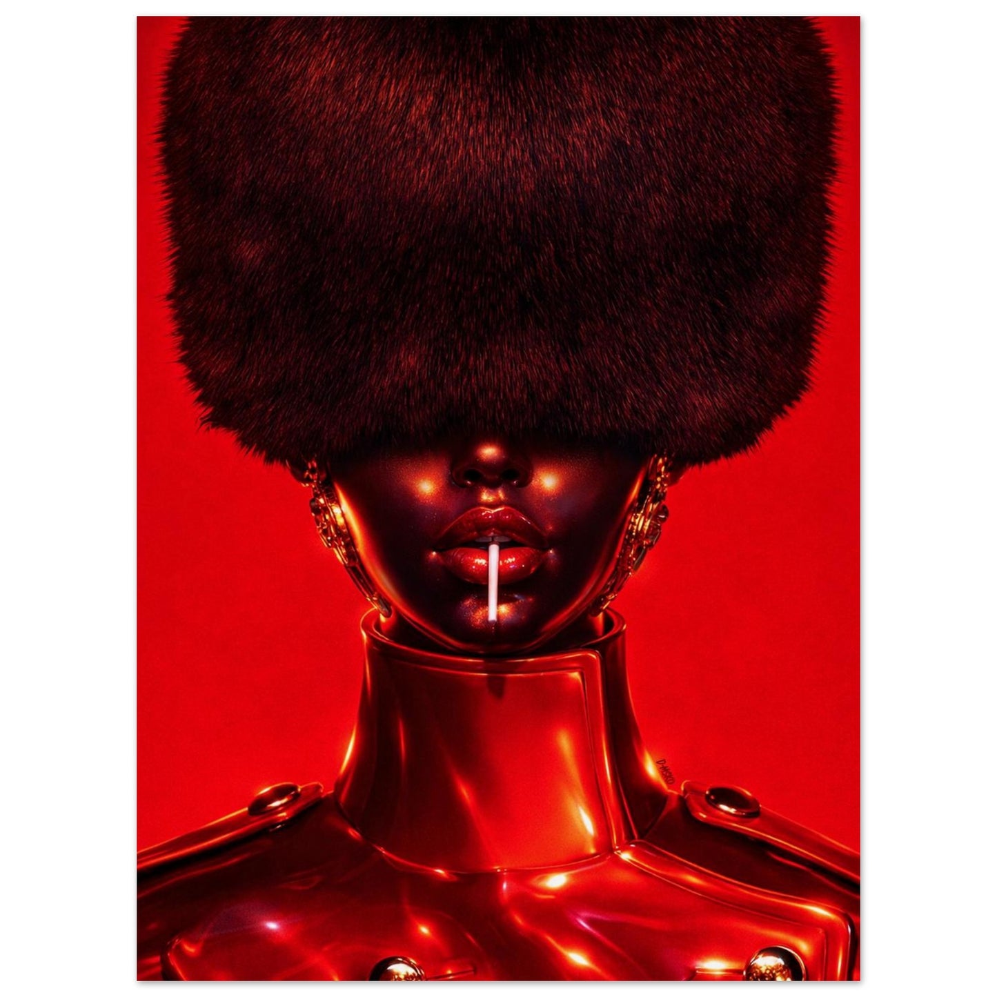 Red Eclipse Black Woman Matte Paper Poster Avant-Garde - Afrofuturism