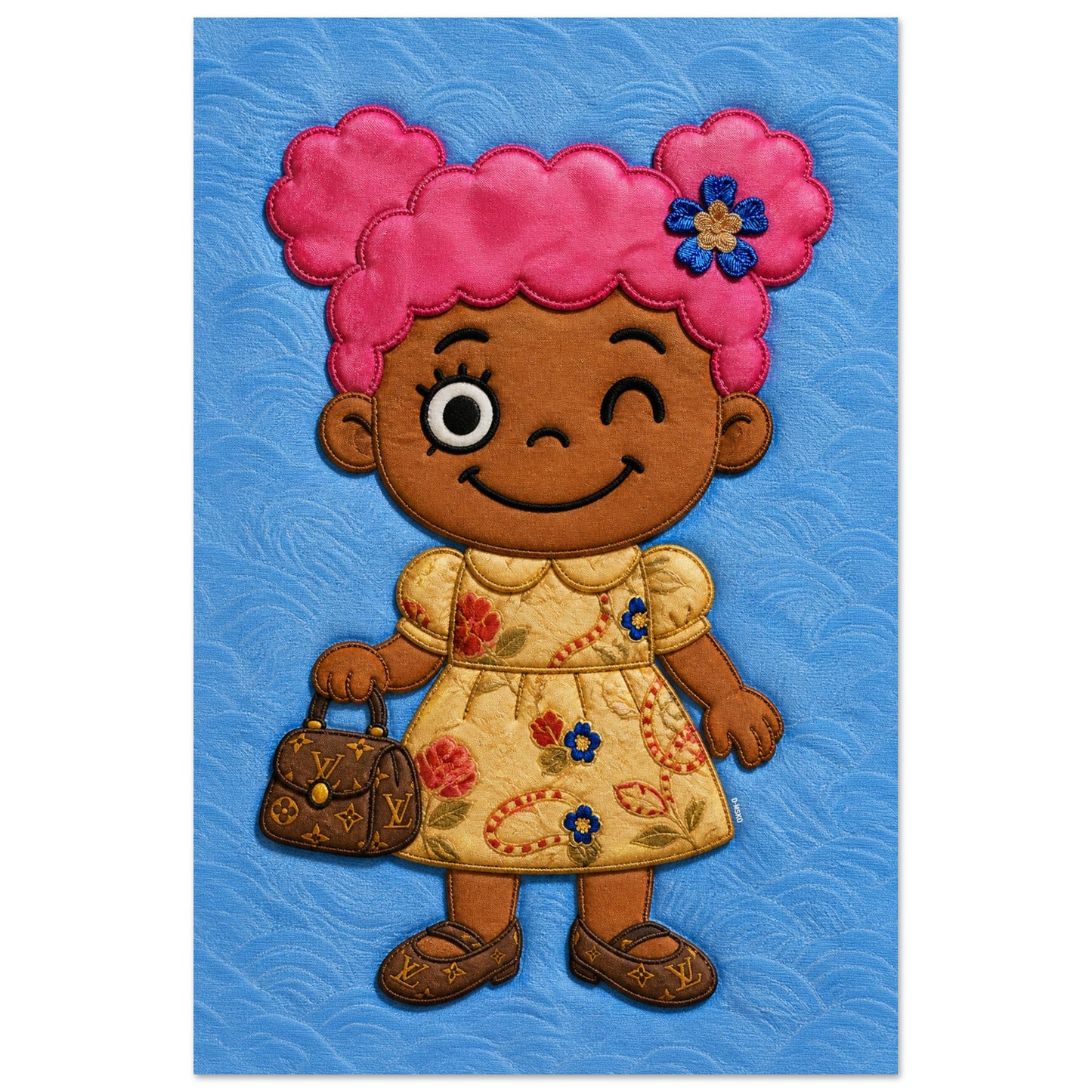 Pink Pigtails Museum-Quality Quilted-Style Matte Paper Poster