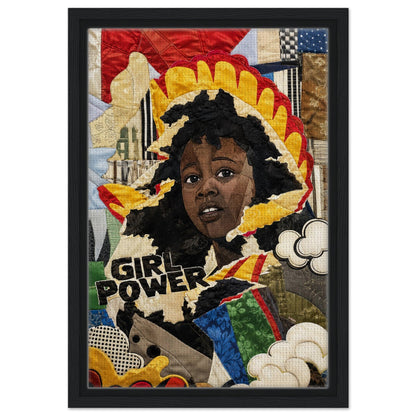 Girl Power Black Girl Framed Canvas Quilt-Inspired Pop-Art